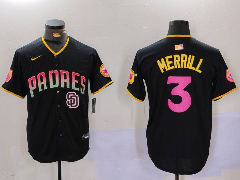 Men San Diego Padres #3 Merrill Black Joint Name 2024 Nike MLB Jersey style 4->women mlb jersey->Women Jersey